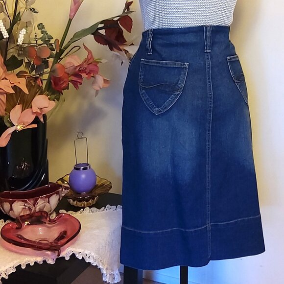 NWT Women’s Navy Blue Stretch Cotton Chic Midi Denim Skit Size 8 12 16 - Picture 6 of 6